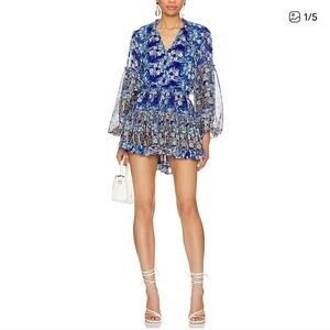 Misa Los Angeles Blue Floral Long Sleeve Dress